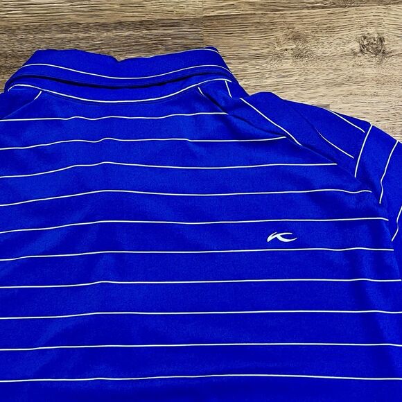 KJUS Polo Shirt Mens 52 Large Blue Stripe Golf Performance Pullover Short Sleeve - Picture 4 of 7